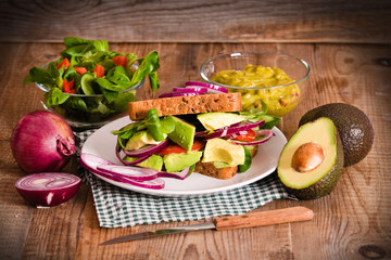 Veggie toast with avocado. 
