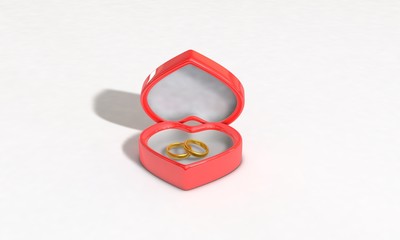 Heart-shaped rings box 3d illustration