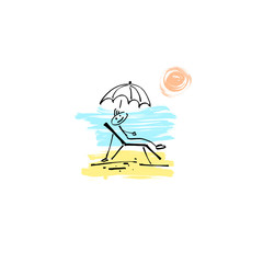 sketch doodle human stick figure relaxing in a deck chair 