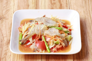 SOM TUM,Thai foods or papaya salad in spicy taste and is popular