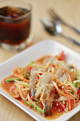 SOM TUM,Thai foods or papaya salad with fresh shrimp in spicy ta