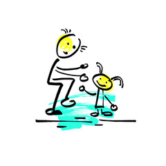 sketch doodle human stick figure dad playing with his daughter