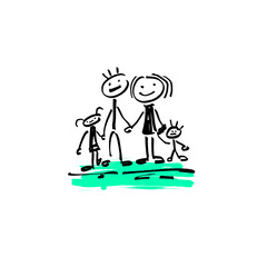 drawing sketch doodle human stick figure happy family 