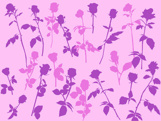 roses silhouettes isolated on pink