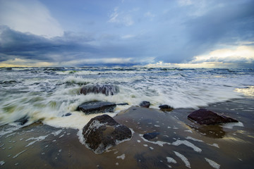 sea landscape, stormy evening at the seaside
