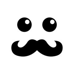Icono plano cara con bigote estilo kawaii en fondo blanco