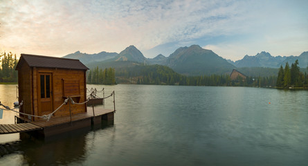 sunset over a mountain lake in the Tatras in Slovakia