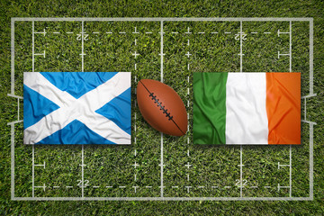 Scotland vs. Ireland flags on rugby field