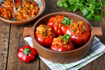Sweet pepper stuffed with vegetables.