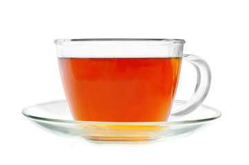 Glass cup tea isolated on a white background