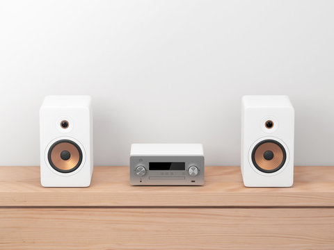 Micro Hi Fi Stereo System Mockup, Network Receiver,  Cd And Mp3 Player, 3d Rendering