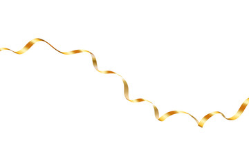 Gold curly ribbon. Golden serpentine on white background. Colorful streamers. Design decoration party, birthday, Christmas, New Year celebration, anniversary, carnival Vector illustration