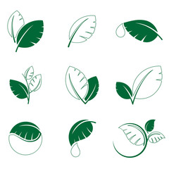 Fototapeta premium Green leaf leaves symbol vector icon set