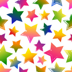 Fototapeta premium Seamless pattern with colorful grunge hand drawn stars on white 