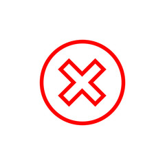 Obraz premium Cross sign element. Red X icon isolated on white background. Simple mark graphic design. Round button for vote, decision, web. Symbol of error, check, wrong or stop, failed. Vector illustration