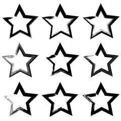 Set of black grunge hand drawn hearts on white background.