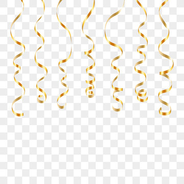 Gold streamers set. Golden serpentine ribbons, isolated on transparent  background. Decoration for party, birthday celebrate or Christmas carnival,  New Year gift. Festival decor. Vector illustration 4985615 Vector Art at  Vecteezy