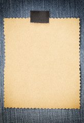 Brown cardboard of empty and copy space on Denim background.
