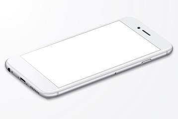 white Smartphone with blank screen lying on a flat surface - obrazy, fototapety, plakaty