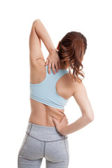 Fototapeta premium Asian healthy girl got neck pain and back pain.