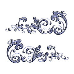 Set vintage swirl ornament floral 3d iron elements design.