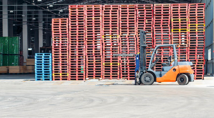 Large warehouse with forklifts