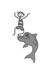 Obraz premium Young child balancing stunt trick jumping delfin cool design cute cute fun