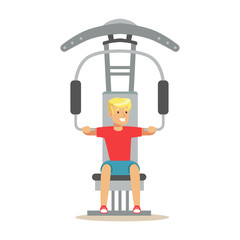 Man Doing Arms Exercise With Equipment And Weight , Member Of The Fitness Club Working Out And Exercising In Trendy Sportswear