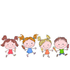 Group of happy kids with ice-cream