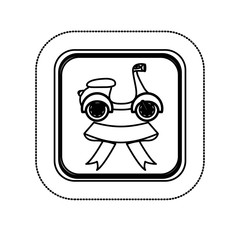 sticker monochrome square with scooter and ribbon vector illustration