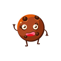 Round Cookie With Chocolate Chips Sweet Dessert Pastry Childish Cartoon Character