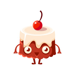 Chocolate Cake With Cherry On Top, Sweet Dessert Pastry Childish Cartoon Character
