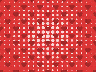 Seamless pattern with hearts and dots in a pop art style. Vector illustration