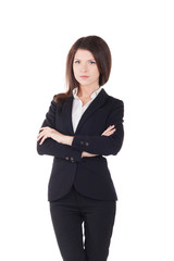 young happy smiling businesswoman, isolated on white background