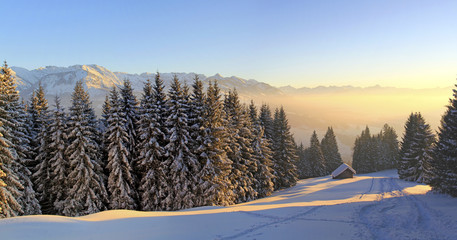 Allgäu - Winterwonderland - Schnee - Berge - Alpen - Abendsonne - traumhaft
