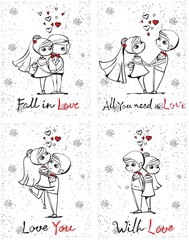 Vector illustrations of wedding couple for invitation, greeting card design, t-shirt print, inspiration poster.