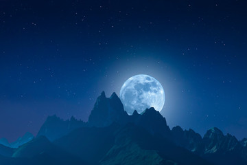 Naklejka na ściany i meble Night Landscape with Mountains and Moon