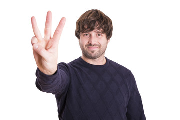 Fototapeta premium ..young funny man numbers sign .