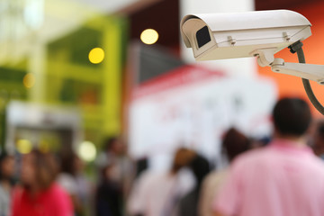 CCTV Camera Record on blur background of people in the Shopping