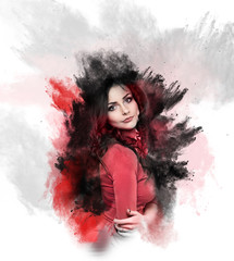 Beautiful girl, art style, dust splash