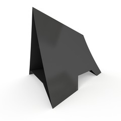 Black paper tent card. 3d render illustration isolated. Table card mock up on white background.