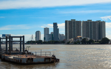 Bangkok city at river side view in Thailand.