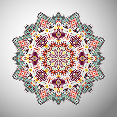 Ornamental round geometric pattern in aztec style