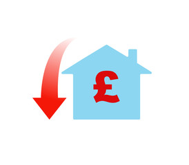 Vector image of a house with a pound coin and downwards arrow