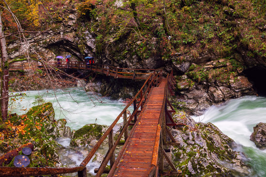 Vintgar gorge and wooden path near Bled