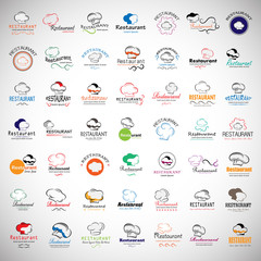 Chef Hat Icons Set-Isolated On Gray Background.Vector Illustration,Graphic Design.For Web Site,App,Print,Presentation Templates,Mobile Applications And Promotional Materials.Huge Thin Line Collection