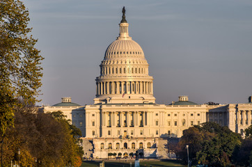 View of US Capitol building in Washington DC, home of US Congress