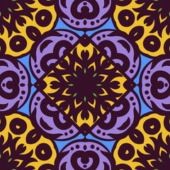 Vector seamless pattern with bright ornament. Tile in Eastern style. Ornamental lace tracery. Ornate swirl geometrical decor for wallpaper. Traditional arabic mosaic design