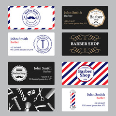 Set of barber shop business card on black and white background.  - 134018589