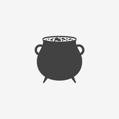 Witches cauldron with potion monochrome icon. Vector illustration.